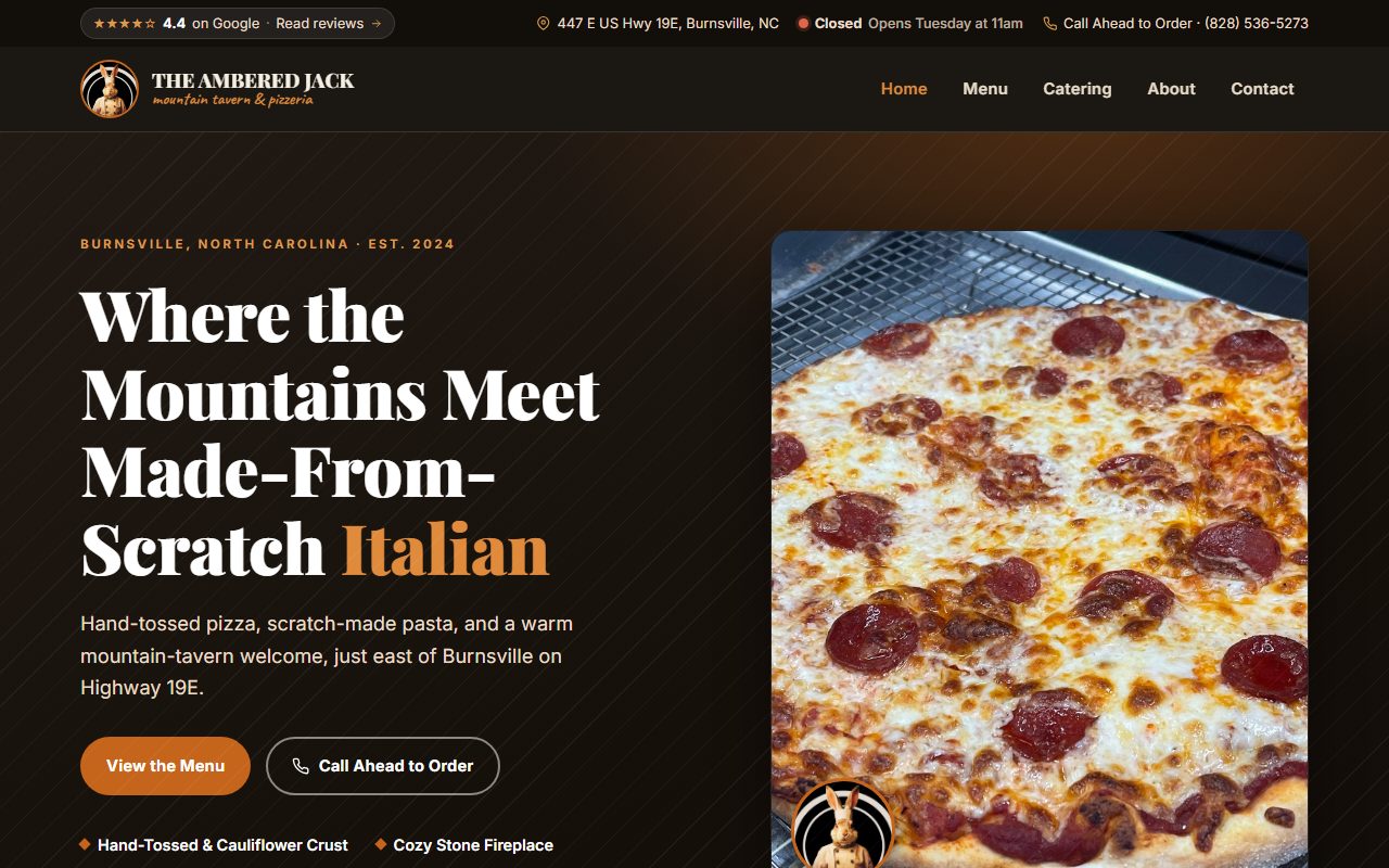 The Ambered Jack restaurant website