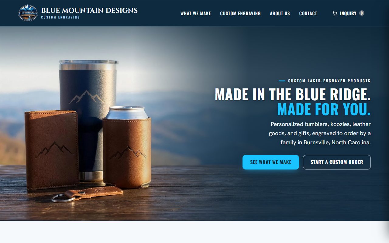 Home page of the Blue Mountain Designs website